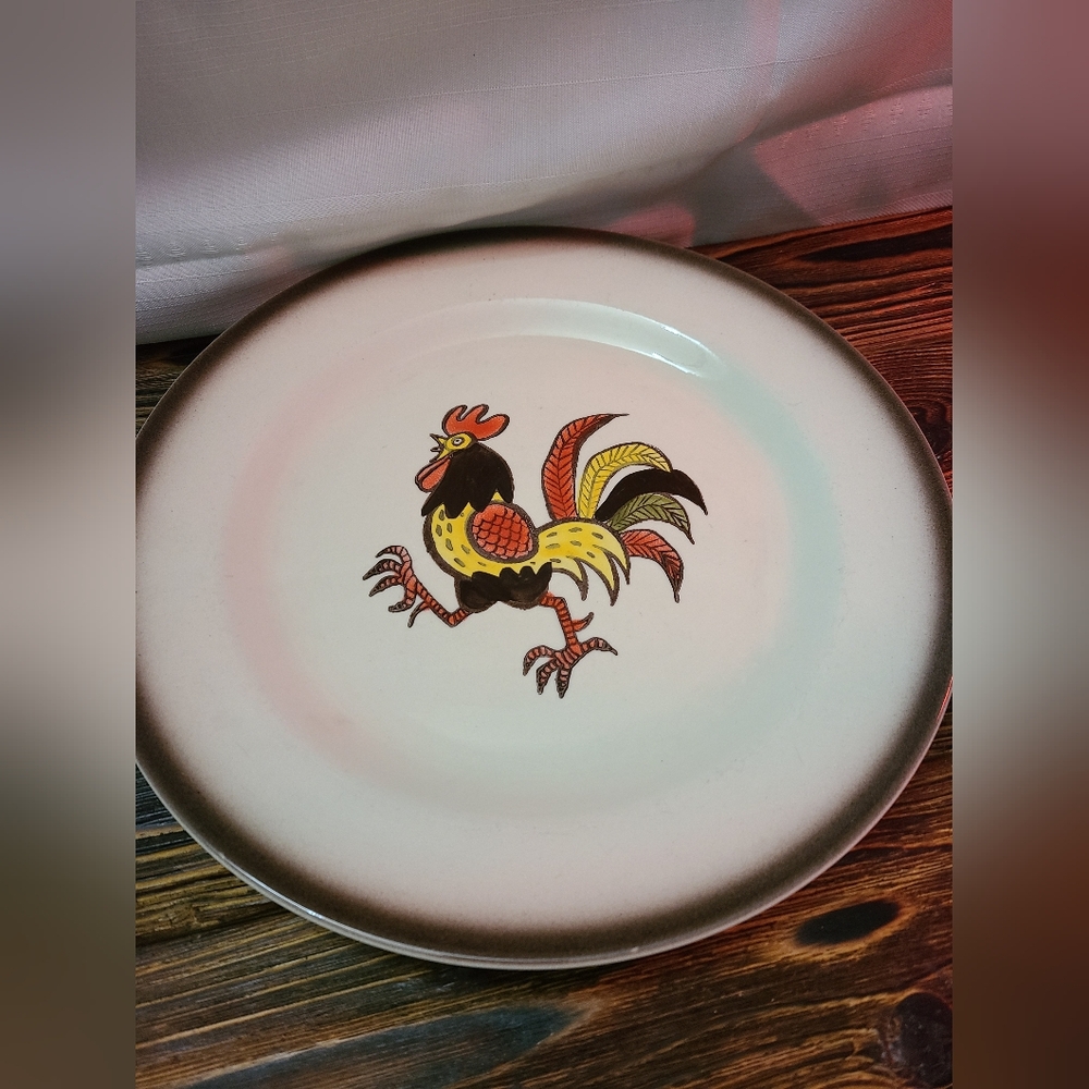 Vintage Red Rooster PoppyTrail Thanksgiving Plate